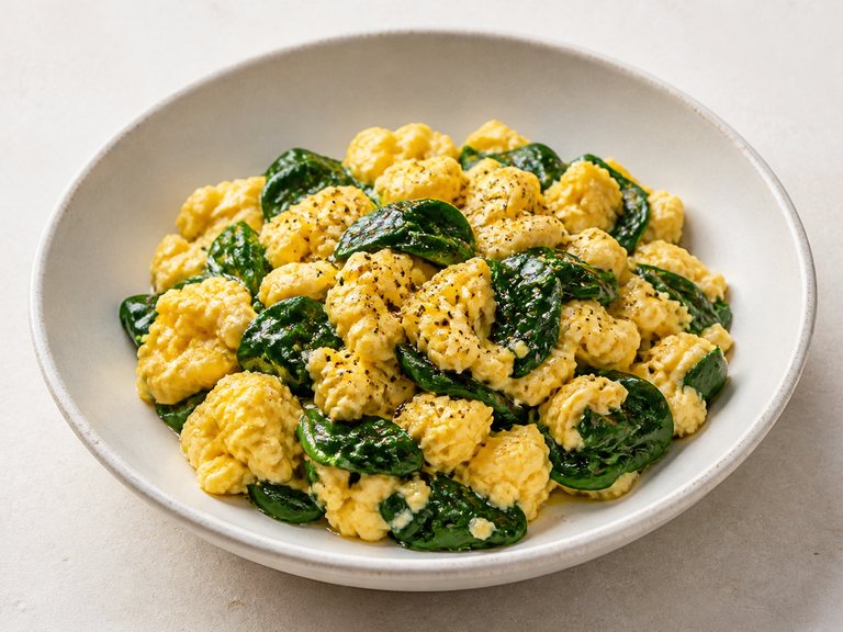 Spinach and egg soft scramble example